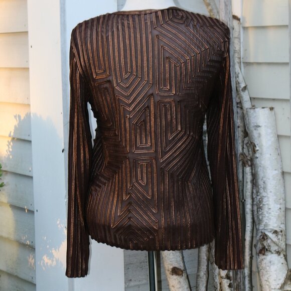 Andrea Rosati Brown Faux Leather Cut Out w Mesh Geometric Pattern Jacket Sz 8 - Picture 5 of 8